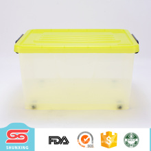 Durable multipurpose large capacity clear plastic storage box with wheels